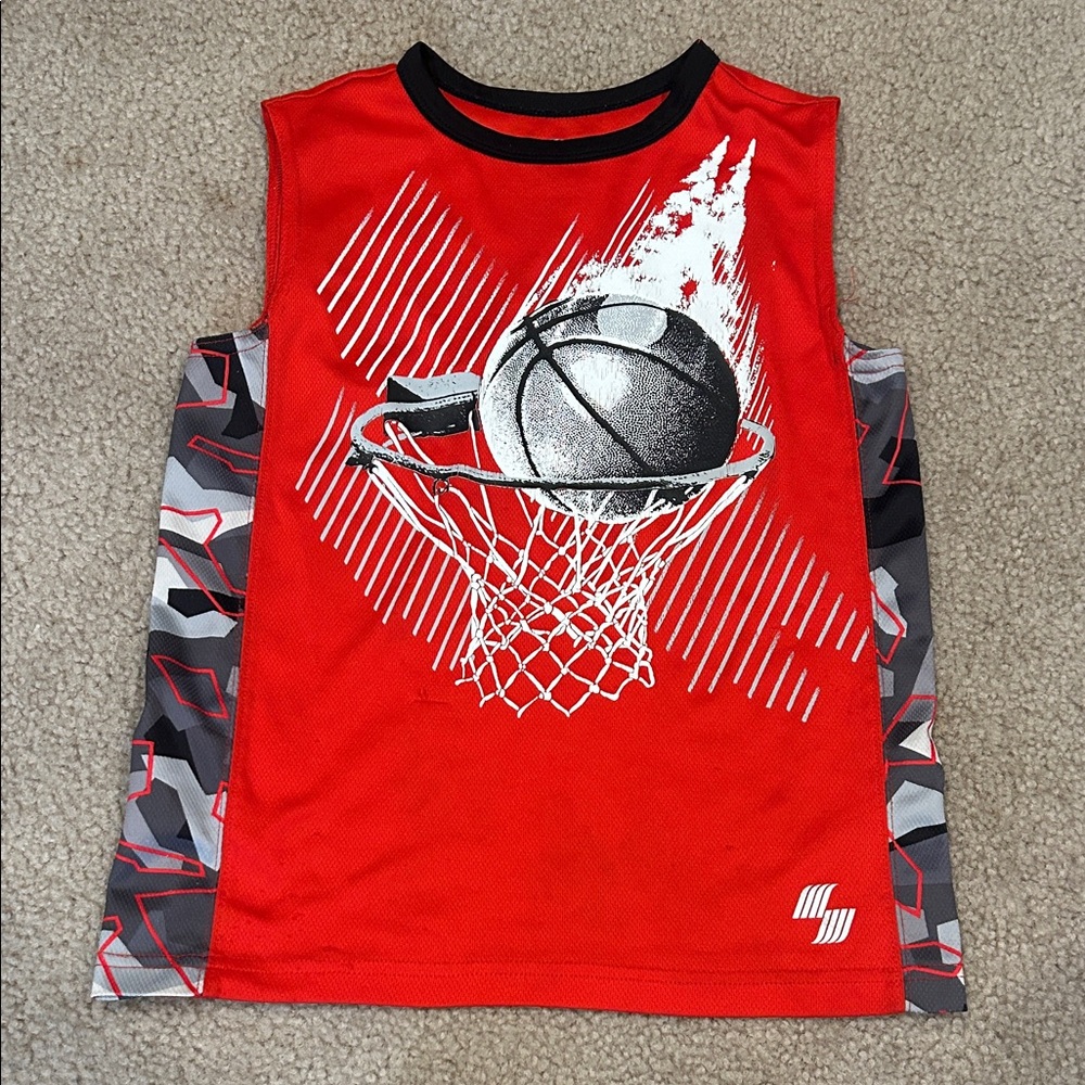 Boys Red Basketball Graphic Sleeveless Tank Top